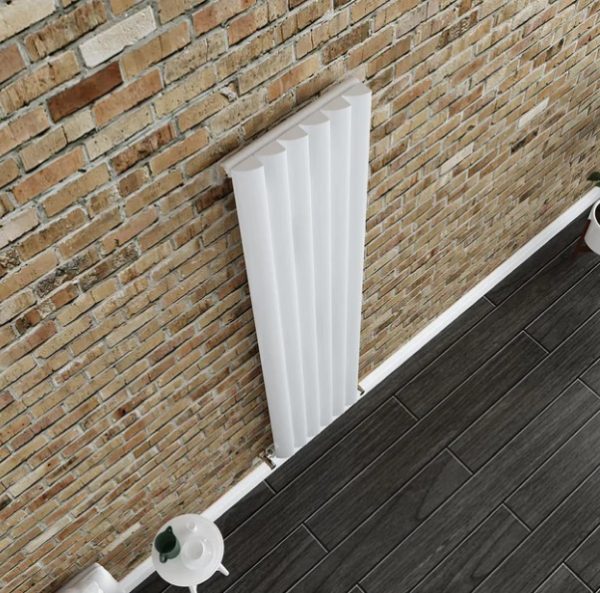 modern tall narrow white bathroom radiator